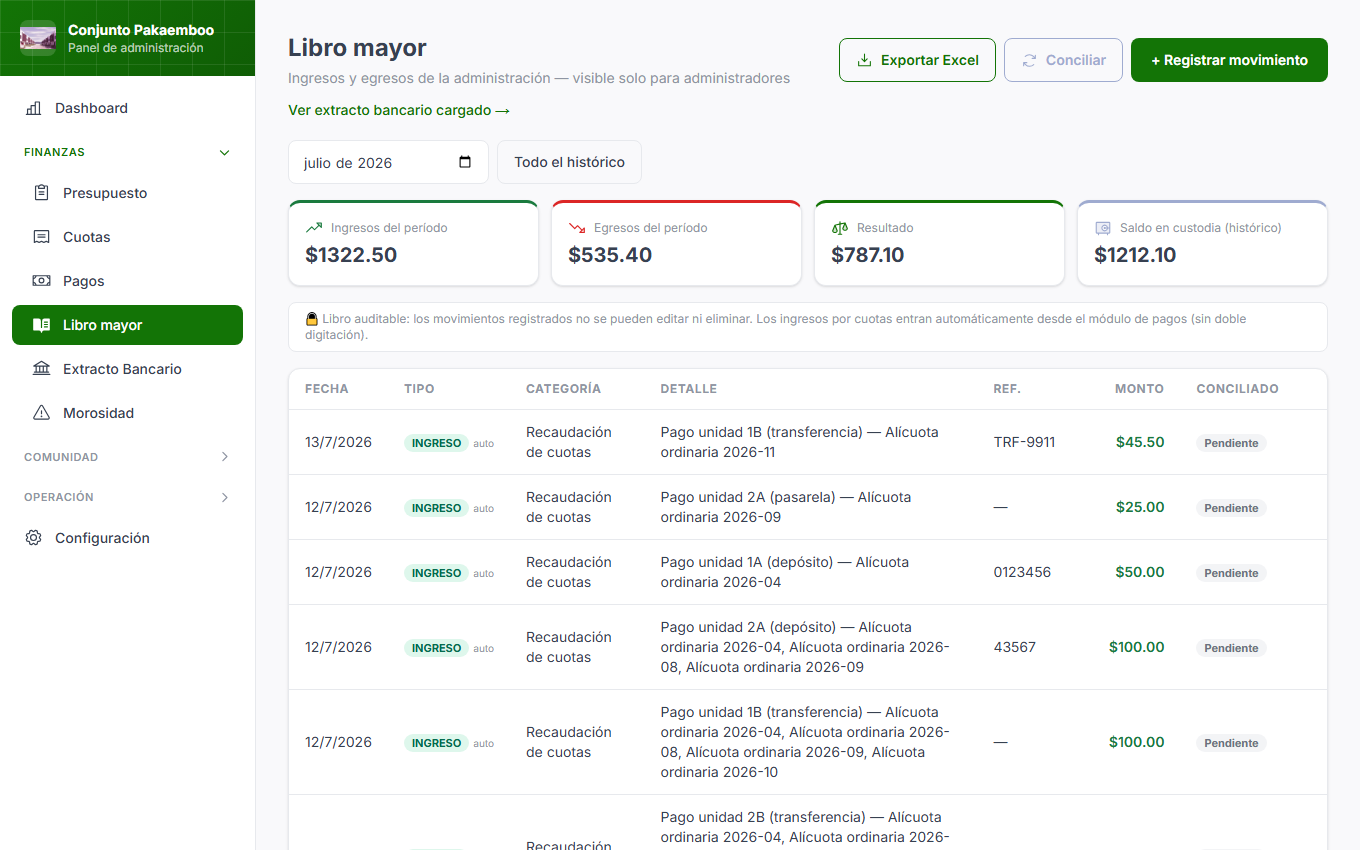 Libro mayor y conciliación bancaria en HAVIQ